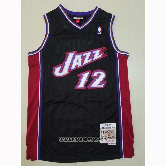 Camiseta Utah Jazz John Stockton #12 Hardwood Classics 1998-99 Negro